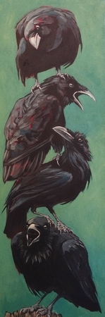 Four Ravens on Teal